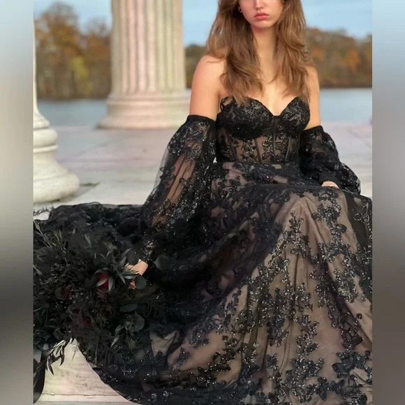 Sherri Hill 55017 black/nude prom gown - Picture 5 of 6